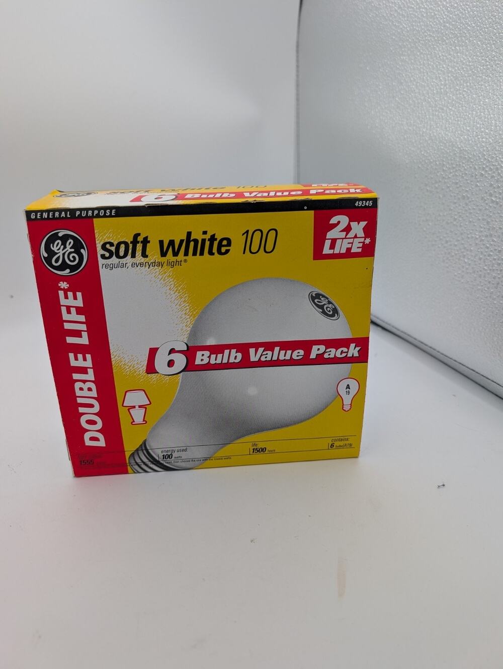 GE Soft White 100W Incandescent Light Bulbs Double Life 6 Pack A19 New